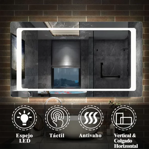 Espejo de baño Espejo led Impermeable + Interruptor táctil 120x70cm